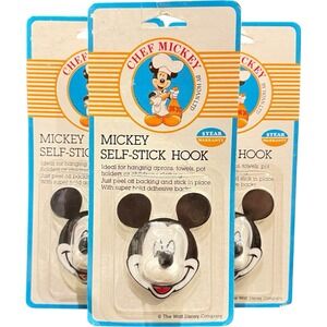 NIP VTG Disney Chef Mickey Mouse Lot of 3 Self Stick Hooks By‎ Hoan LTD